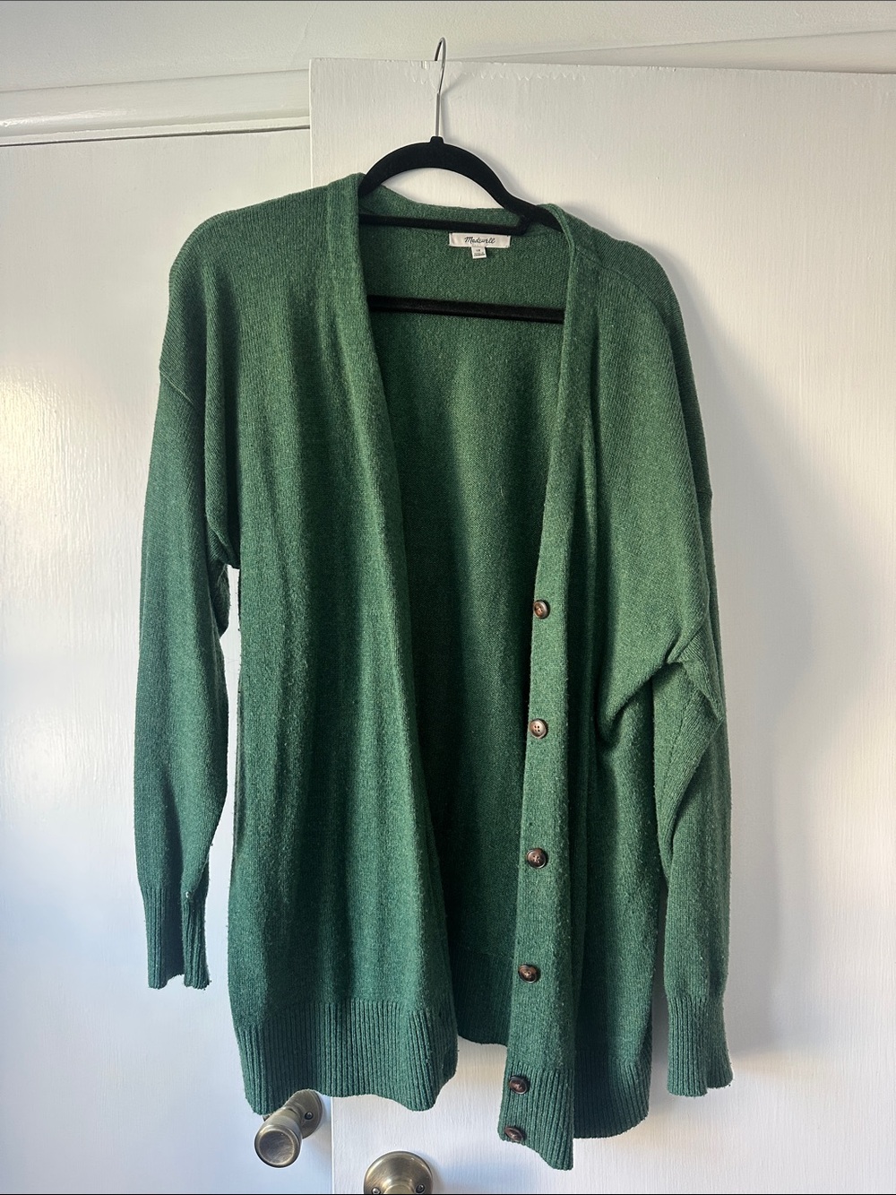 Madewell Forest Green Button-Front Open Cardigan